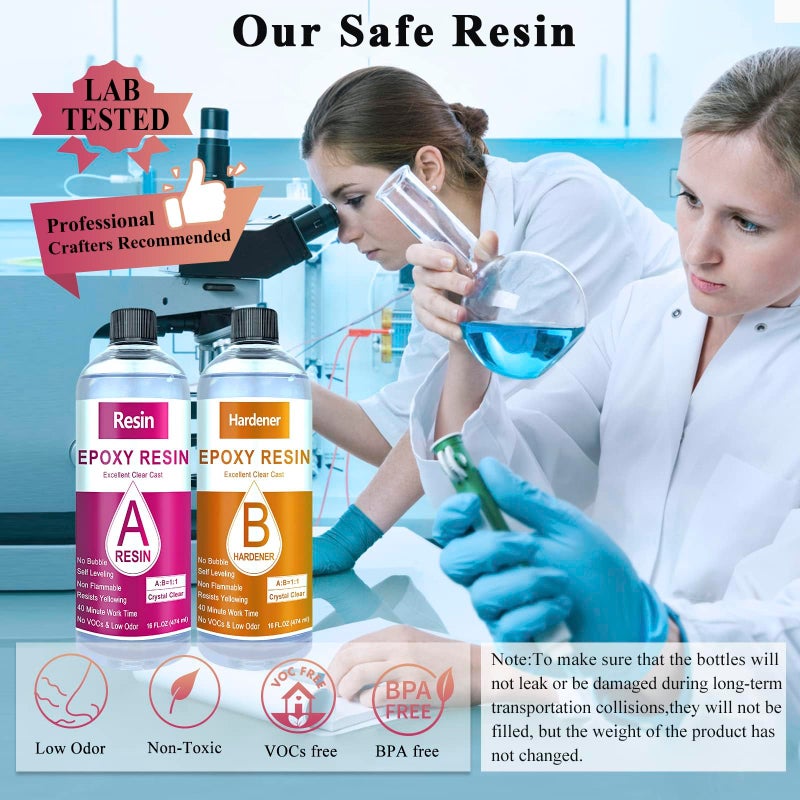Shabebe Epoxy Resin, 32OZ Epoxy Resin Crystal Clear, Not-Yellowing No-Bubble, Self Leveling Easy Pou/Mix 1:1 Casting Kit & Coating for DIY Jewelry Making, Art Resina Clear Crafts, Molds, River Tables - Image 3